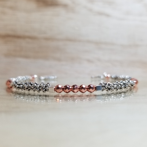 Beaded Two Tone Rose Gold Gemstone Bracelet - Picture 6 of 6